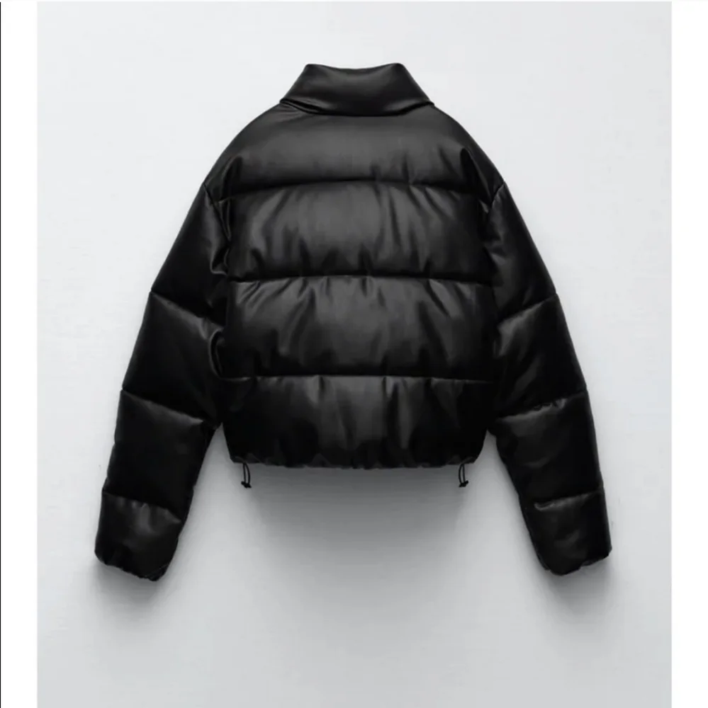 NW ZARA BLACK FAUX LEATHER PUFFER JACKET - Picture 11 of 14
